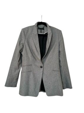 Rag & Bone Wool Blazer Sheep Leather Collar Detail One Button Womens 10 Gray